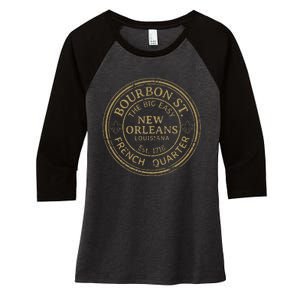 Bourbon Street New Orleans French Quarter Distressed Women's Tri-Blend 3/4-Sleeve Raglan Shirt