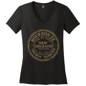 Bourbon Street New Orleans French Quarter Distressed Women's V-Neck T-Shirt