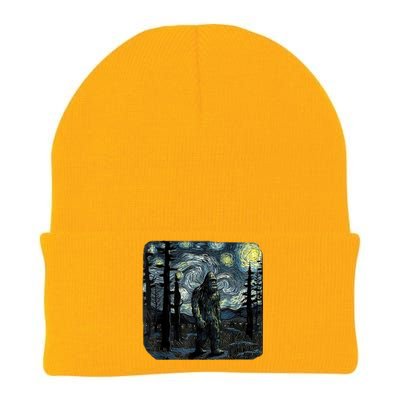 Bigfoot Starry Night Sasquatch Van Gogh Sky Painting Art Knit Cap Winter Beanie