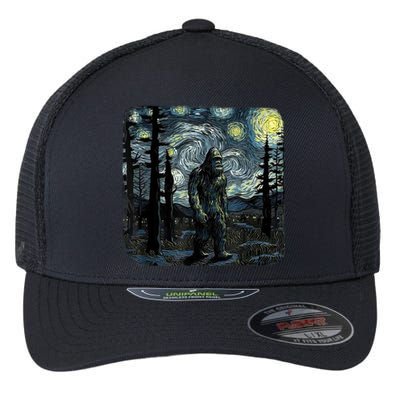 Bigfoot Starry Night Sasquatch Van Gogh Sky Painting Art Flexfit Unipanel Trucker Cap