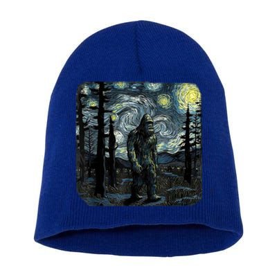 Bigfoot Starry Night Sasquatch Van Gogh Sky Painting Art Short Acrylic Beanie