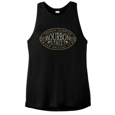 Bourbon Street New Orleans French Quarter Louisiana Est 1718 Ladies PosiCharge Tri-Blend Wicking Tank