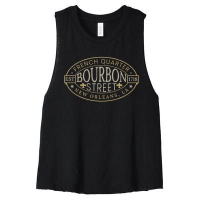 Bourbon Street New Orleans French Quarter Louisiana Est 1718 Women's Racerback Cropped Tank