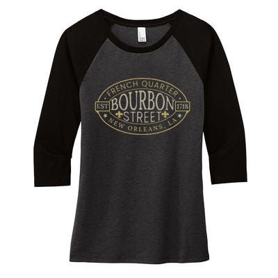 Bourbon Street New Orleans French Quarter Louisiana Est 1718 Women's Tri-Blend 3/4-Sleeve Raglan Shirt