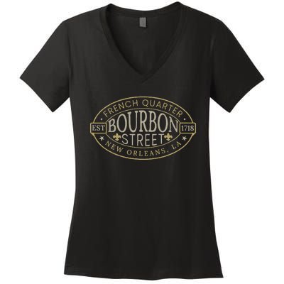 Bourbon Street New Orleans French Quarter Louisiana Est 1718 Women's V-Neck T-Shirt