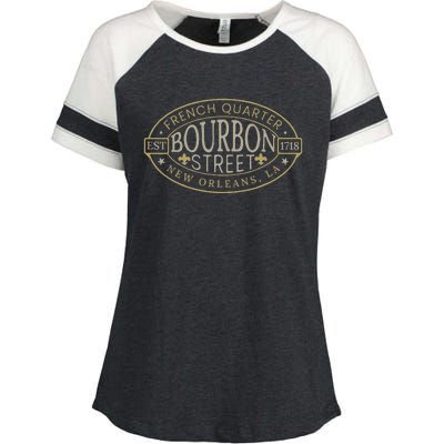 Bourbon Street New Orleans French Quarter Louisiana Est 1718 Enza Ladies Jersey Colorblock Tee