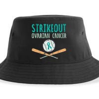 Baseball Strikeout Ovarian Cancer Teal Ribbon Awareness Sustainable Bucket Hat