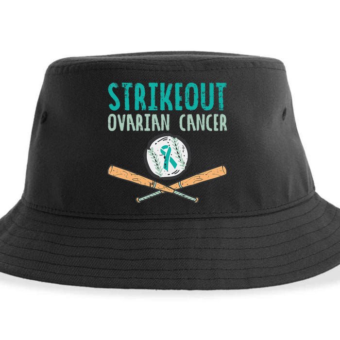 Baseball Strikeout Ovarian Cancer Teal Ribbon Awareness Sustainable Bucket Hat