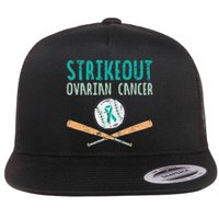 Baseball Strikeout Ovarian Cancer Teal Ribbon Awareness Flat Bill Trucker Hat