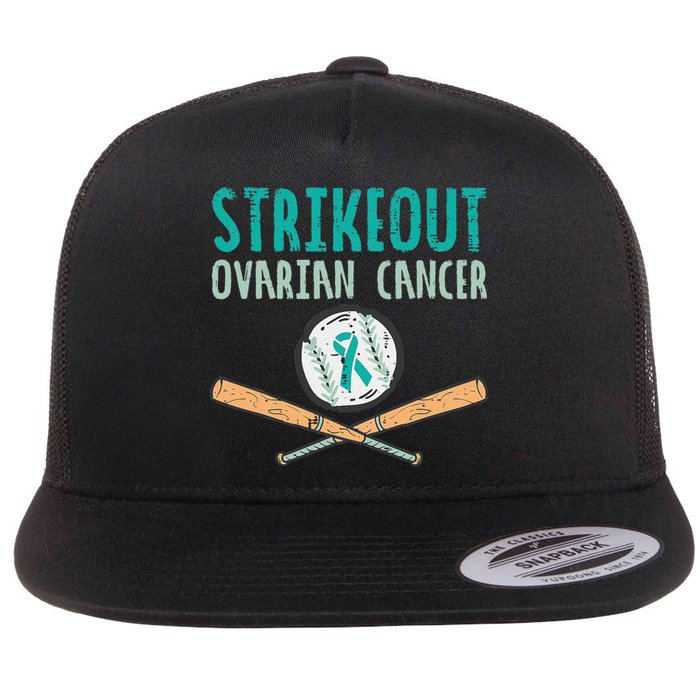 Baseball Strikeout Ovarian Cancer Teal Ribbon Awareness Flat Bill Trucker Hat