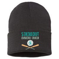 Baseball Strikeout Ovarian Cancer Teal Ribbon Awareness Sustainable Knit Beanie