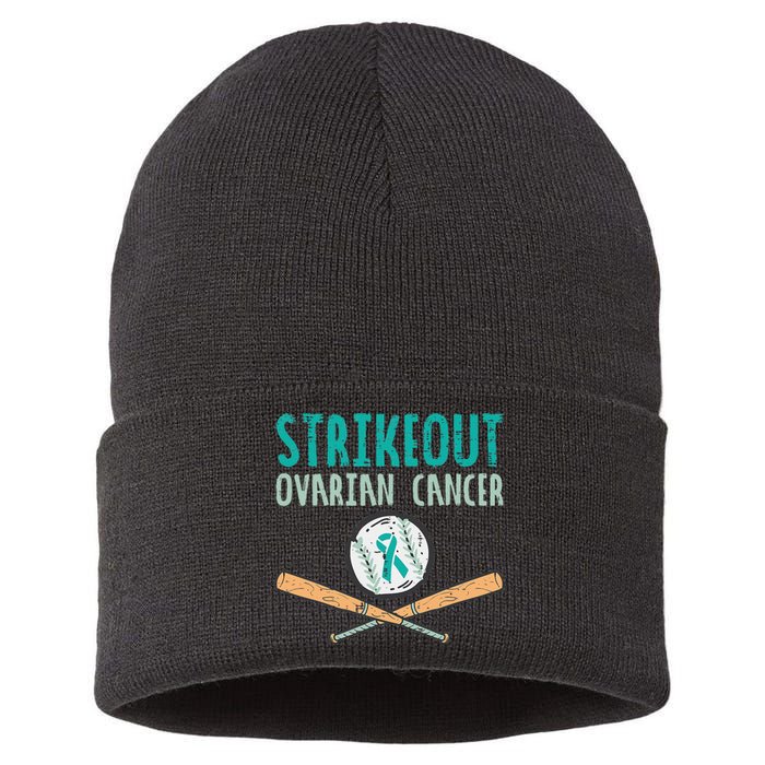 Baseball Strikeout Ovarian Cancer Teal Ribbon Awareness Sustainable Knit Beanie