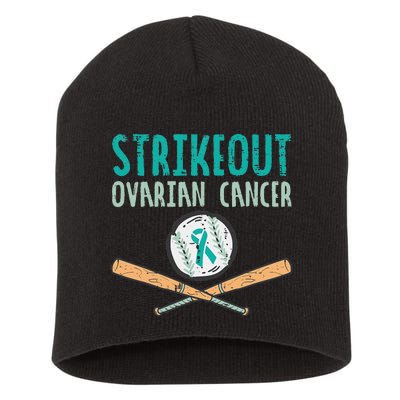 Baseball Strikeout Ovarian Cancer Teal Ribbon Awareness Short Acrylic Beanie