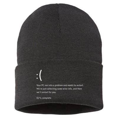 Blue Screen Of Death Bsod Crowdstrike It Outage Bug Meme Sustainable Knit Beanie