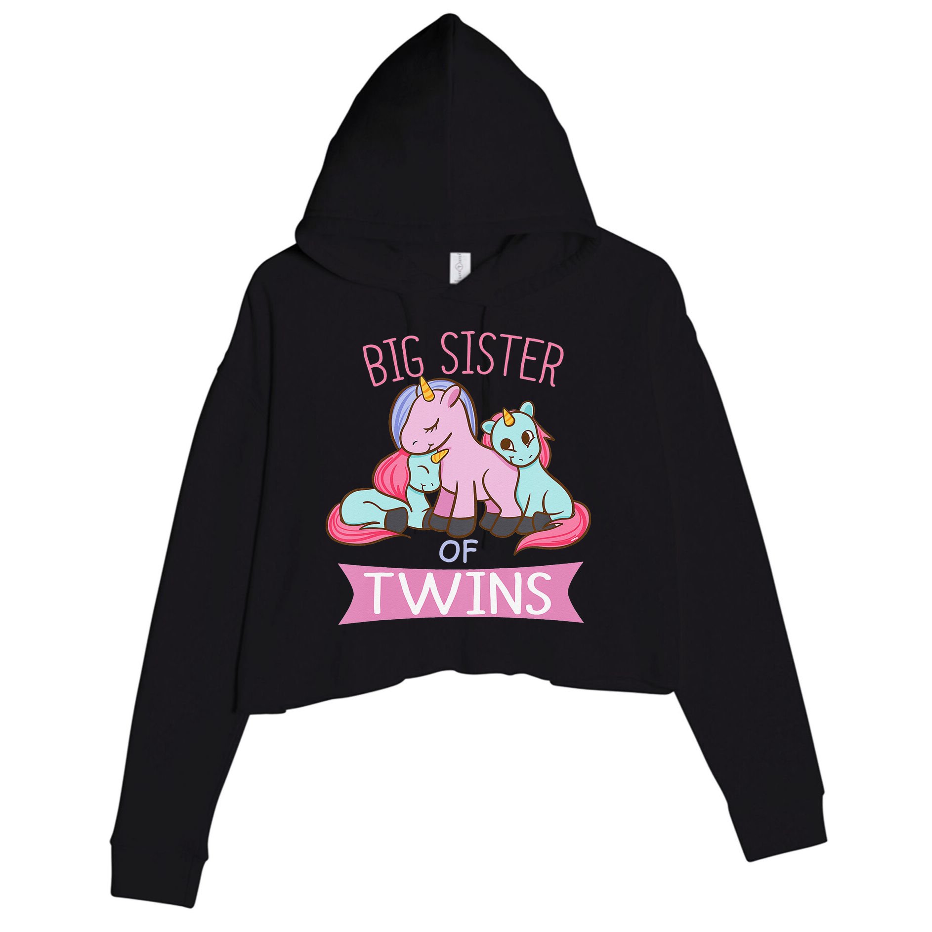 Big Sister of Twins Unicorn Twin Crop Fleece Hoodie