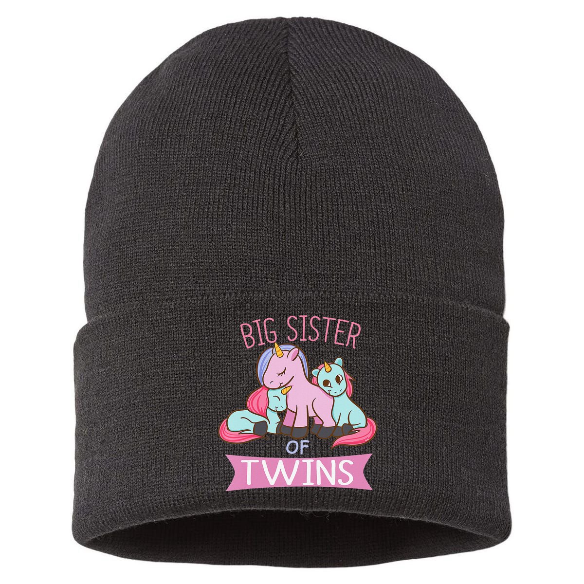 Big Sister of Twins Unicorn Twin Sustainable Knit Beanie