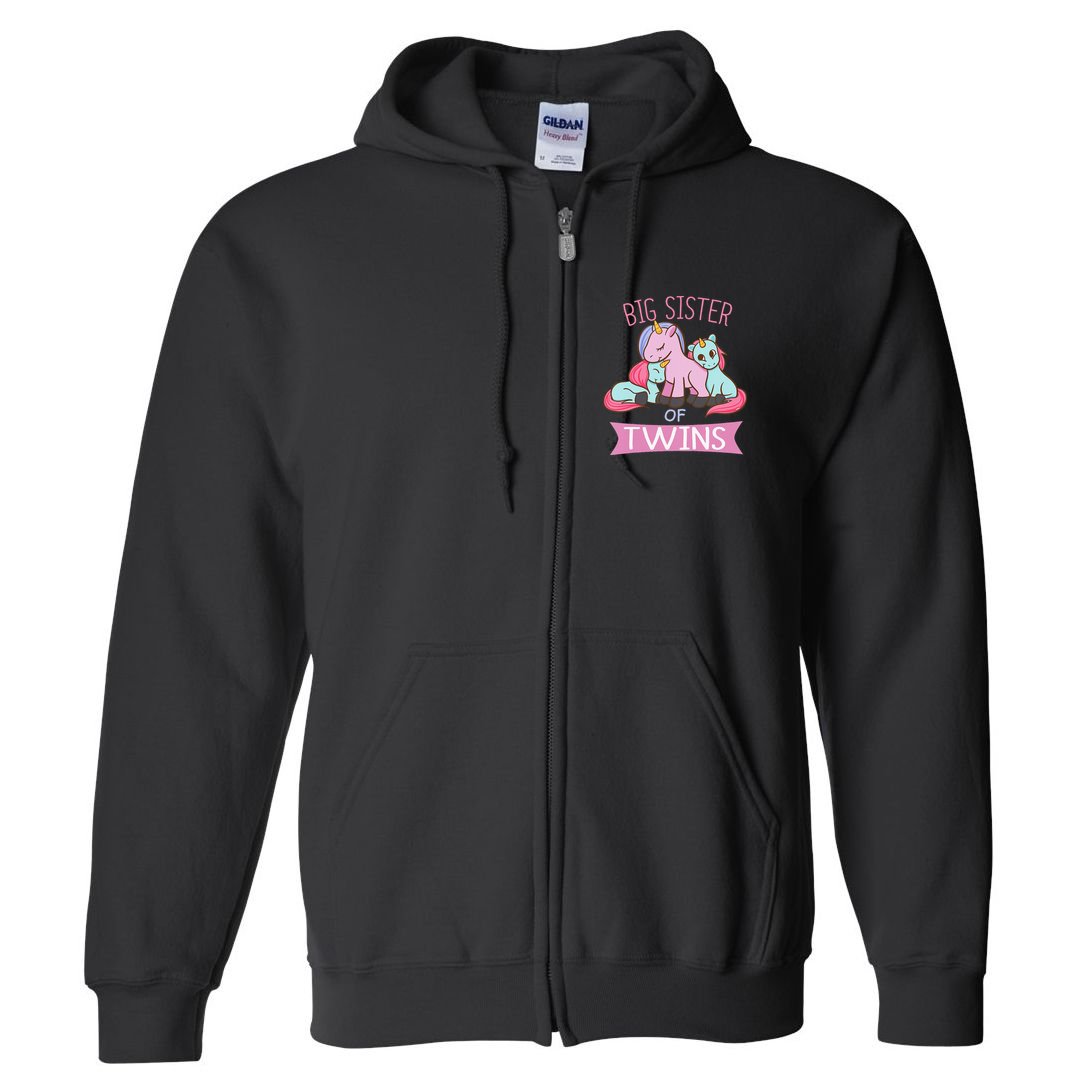 Big Sister of Twins Unicorn Twin Full Zip Hoodie
