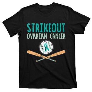 Baseball Strikeout Ovarian Cancer Teal Awareness T-Shirt