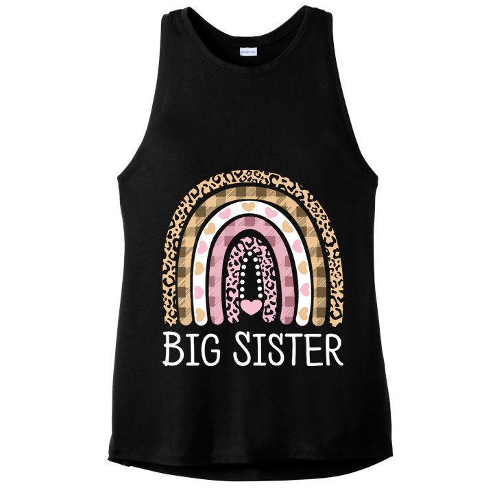 Big Sister Outfit Girls Rainbow Leopard Big Sis Announcement Ladies PosiCharge Tri-Blend Wicking Tank