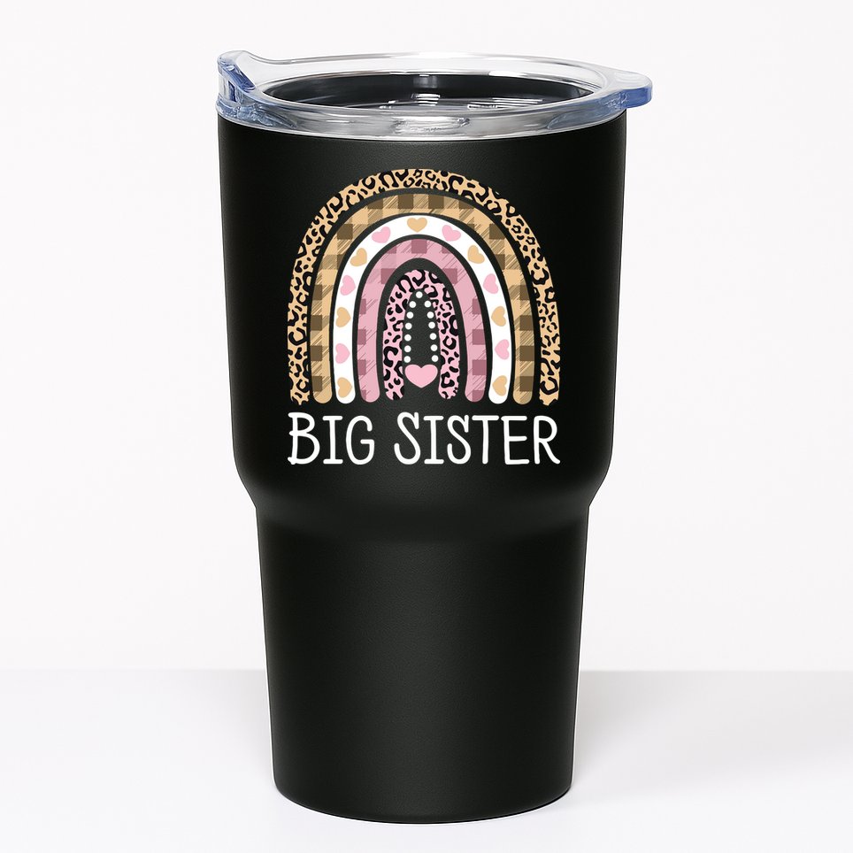 Big Sister Outfit Girls Rainbow Leopard Big Sis Announcement Tumbler