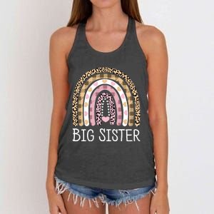 Big Sister Outfit Girls Rainbow Leopard Big Sis Announcement Women's Knotted Racerback Tank