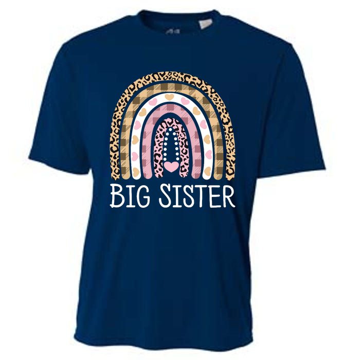 Big Sister Outfit Girls Rainbow Leopard Big Sis Announcement Cooling Performance Crew T-Shirt