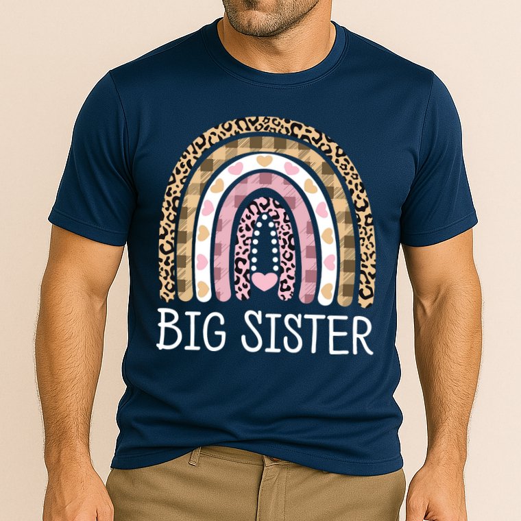 Big Sister Outfit Girls Rainbow Leopard Big Sis Announcement Cooling Performance Crew T-Shirt