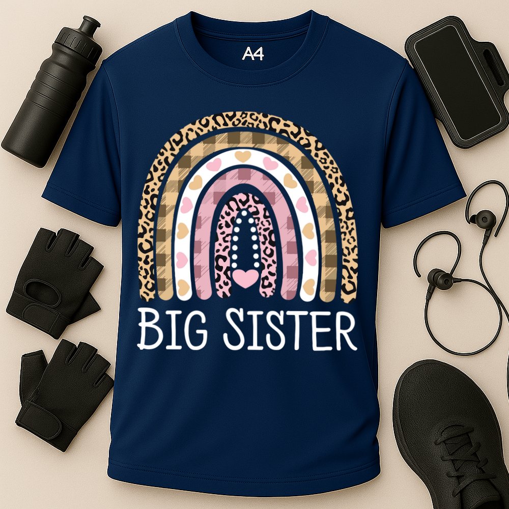 Big Sister Outfit Girls Rainbow Leopard Big Sis Announcement Cooling Performance Crew T-Shirt