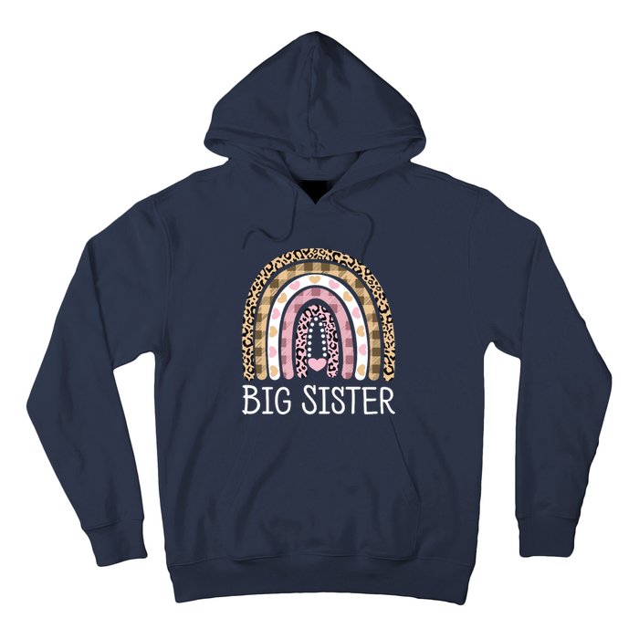 Big Sister Outfit Girls Rainbow Leopard Big Sis Announcement Hoodie