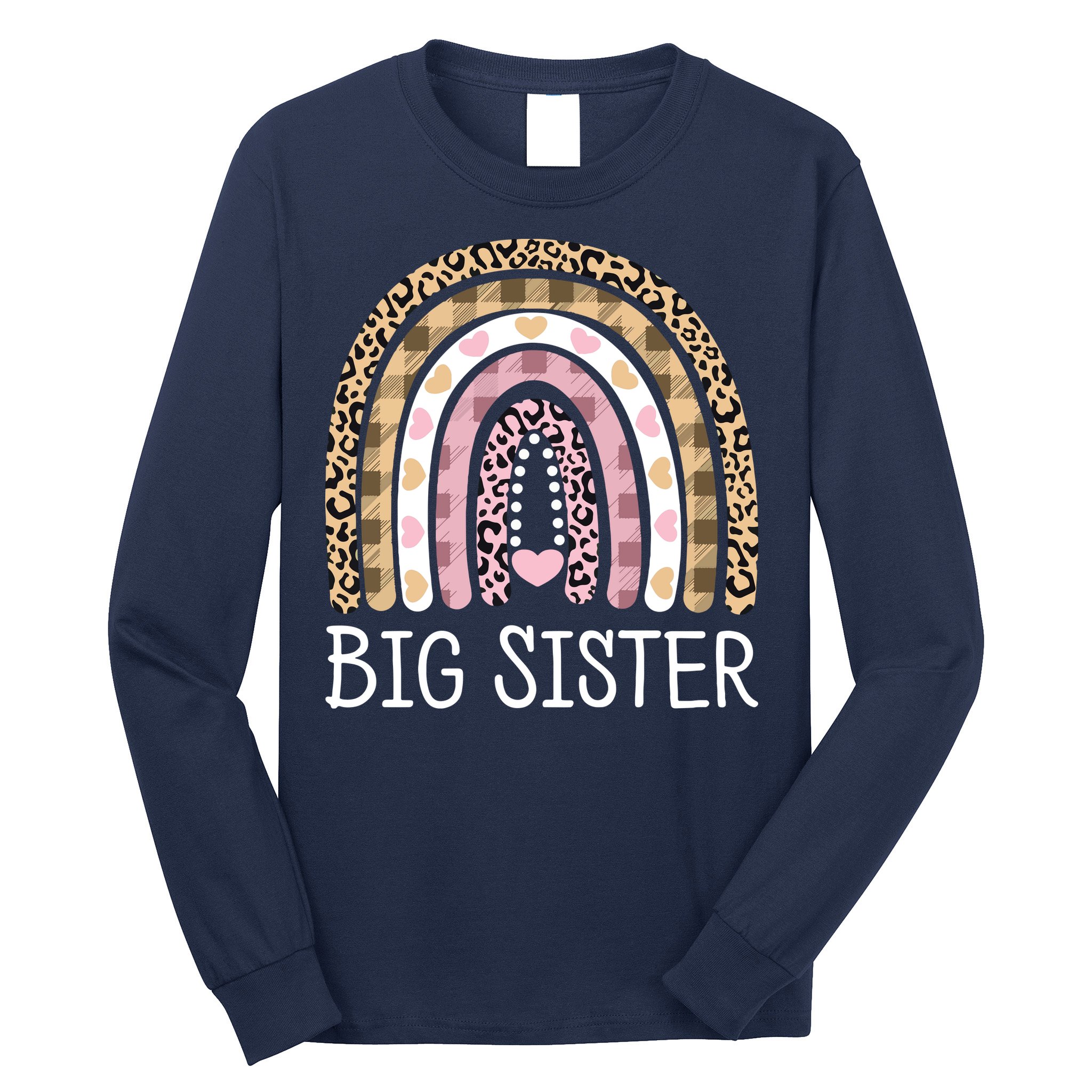 Big Sister Outfit Girls Rainbow Leopard Big Sis Announcement Long Sleeve Shirt