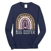 Big Sister Outfit Girls Rainbow Leopard Big Sis Announcement Long Sleeve Shirt