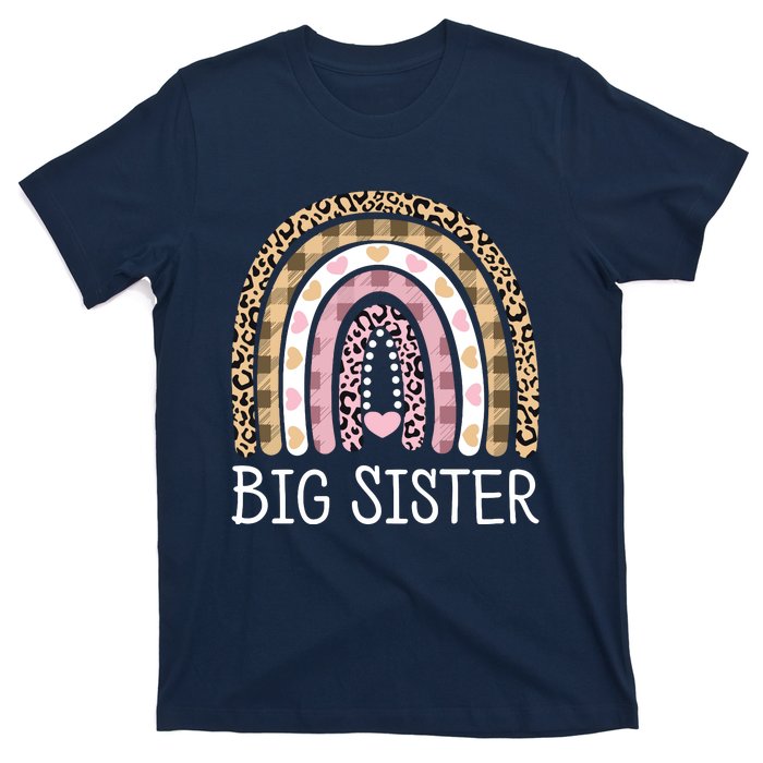 Big Sister Outfit Girls Rainbow Leopard Big Sis Announcement T-Shirt