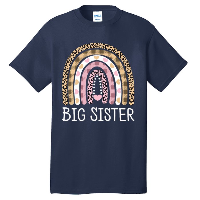 Big Sister Outfit Girls Rainbow Leopard Big Sis Announcement Tall T-Shirt