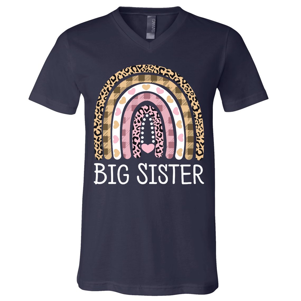 Big Sister Outfit Girls Rainbow Leopard Big Sis Announcement V-Neck T-Shirt