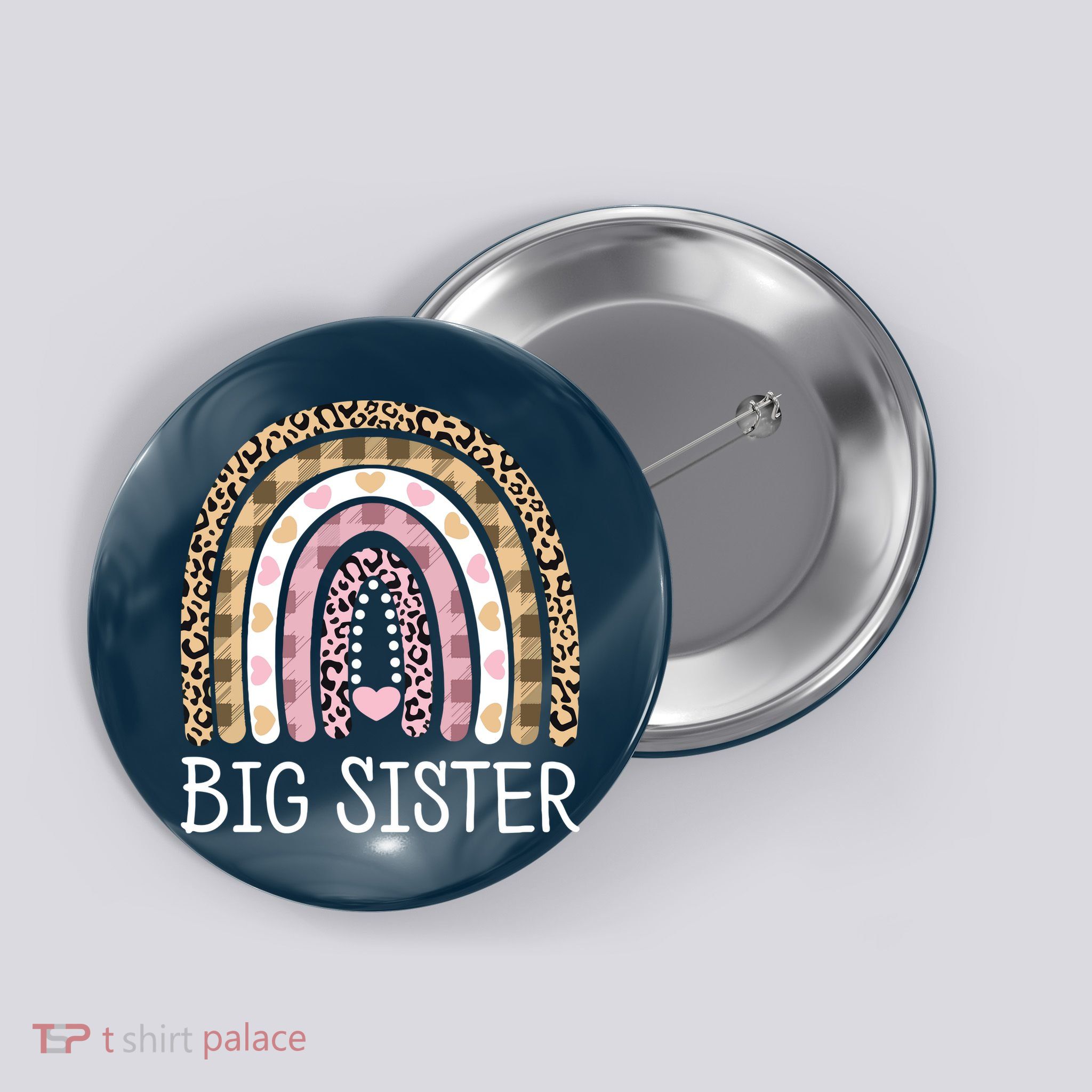 Big Sister Outfit Girls Rainbow Leopard Big Sis Announcement Button