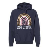 Big Sister Outfit Girls Rainbow Leopard Big Sis Announcement Premium Hoodie