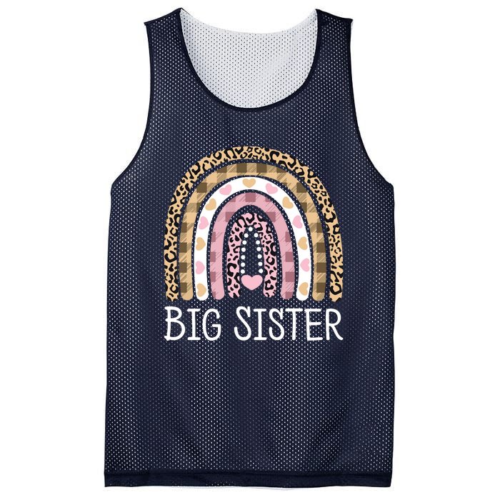 Big Sister Outfit Girls Rainbow Leopard Big Sis Announcement Mesh Reversible Basketball Jersey Tank