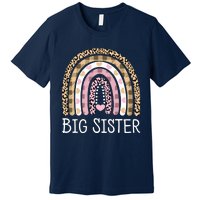 Big Sister Outfit Girls Rainbow Leopard Big Sis Announcement Premium T-Shirt