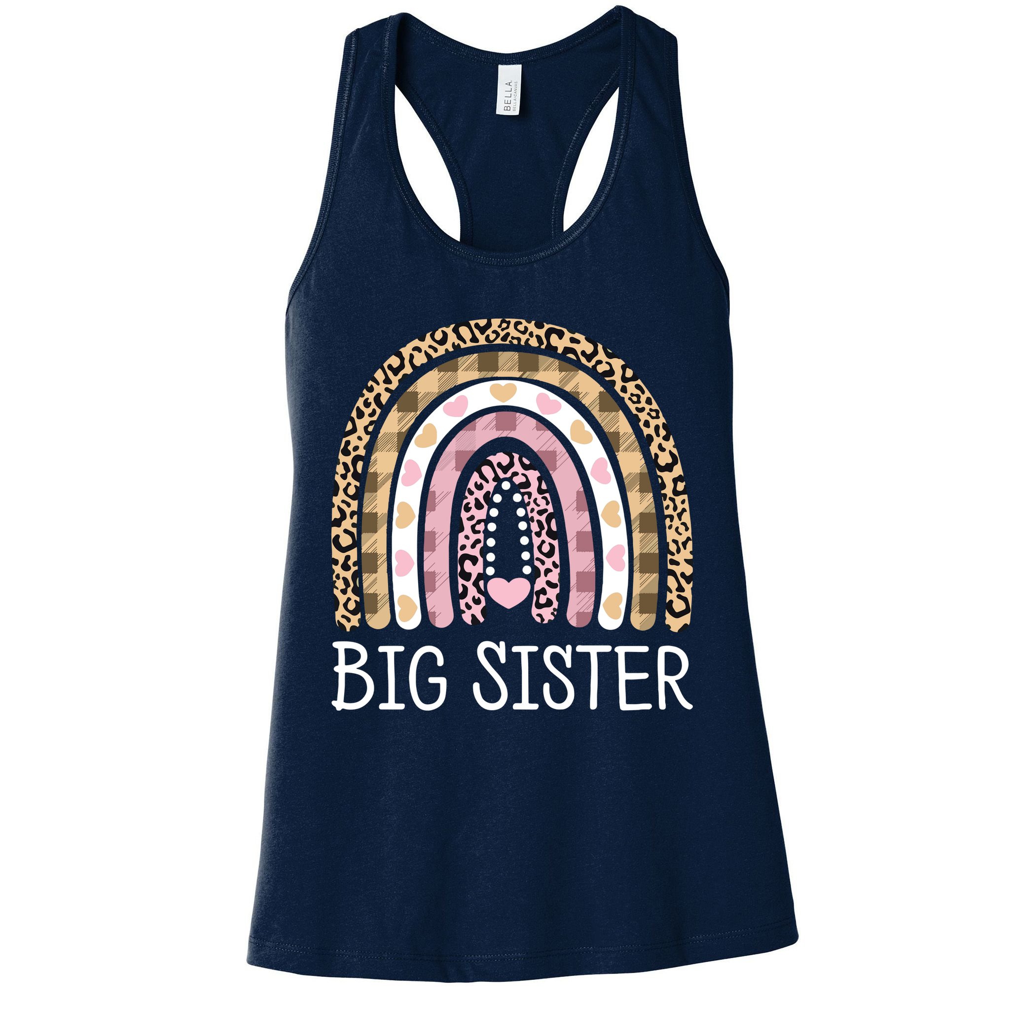 Big Sister Outfit Girls Rainbow Leopard Big Sis Announcement Womens Tank Top