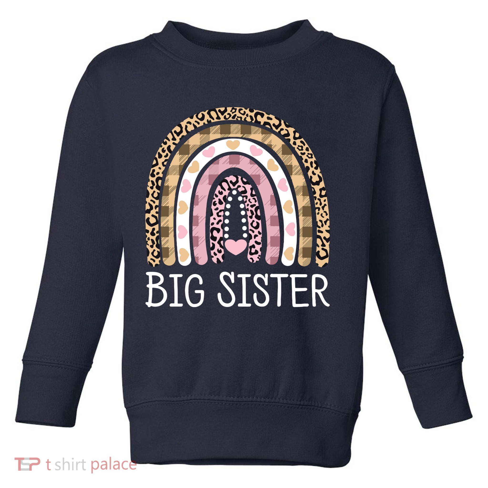 Big Sister Outfit Girls Rainbow Leopard Big Sis Announcement Toddler Sweatshirt