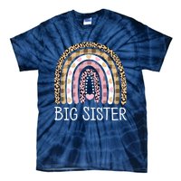 Big Sister Outfit Girls Rainbow Leopard Big Sis Announcement Tie-Dye T-Shirt