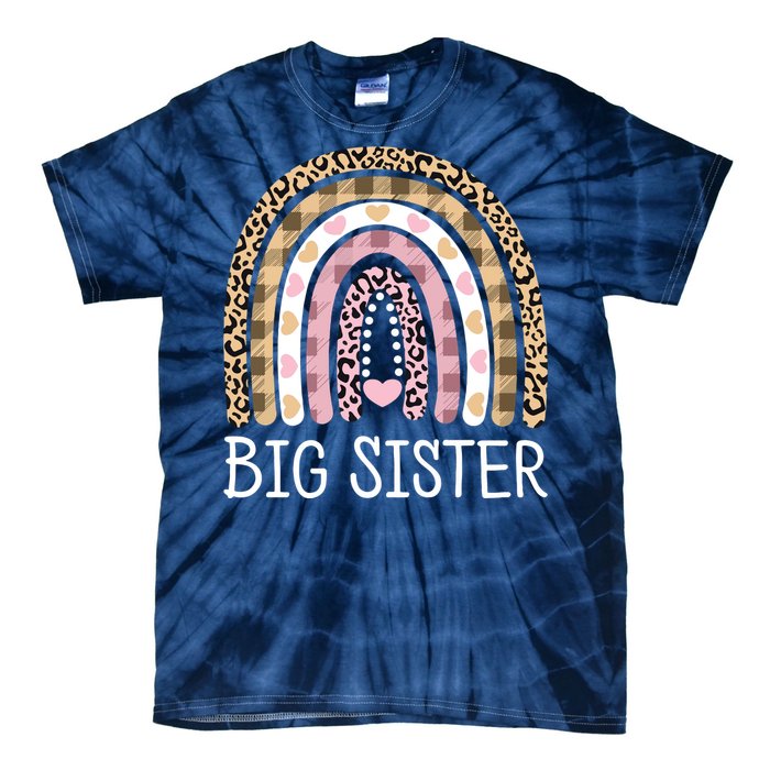 Big Sister Outfit Girls Rainbow Leopard Big Sis Announcement Tie-Dye T-Shirt