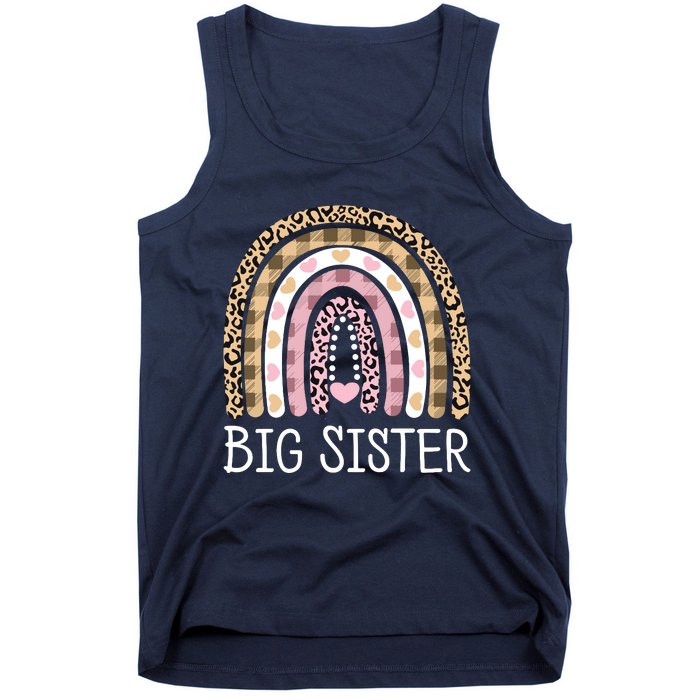 Big Sister Outfit Girls Rainbow Leopard Big Sis Announcement Tank Top