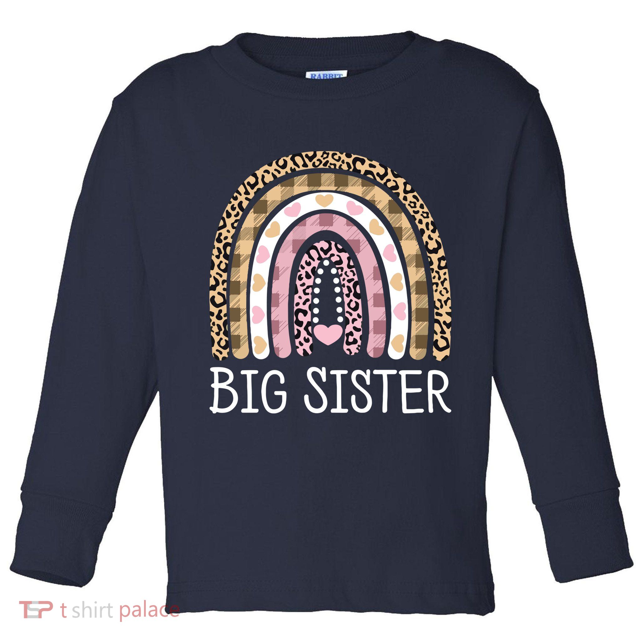 Big Sister Outfit Girls Rainbow Leopard Big Sis Announcement Toddler Long Sleeve Shirt