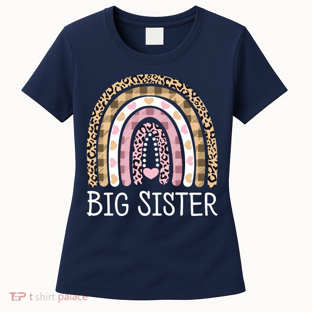 Big Sister Outfit Girls Rainbow Leopard Big Sis Announcement Womens T-Shirt