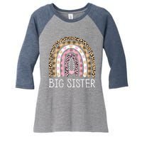 Big Sister Outfit Girls Rainbow Leopard Big Sis Announcement Women's Tri-Blend 3/4-Sleeve Raglan Shirt