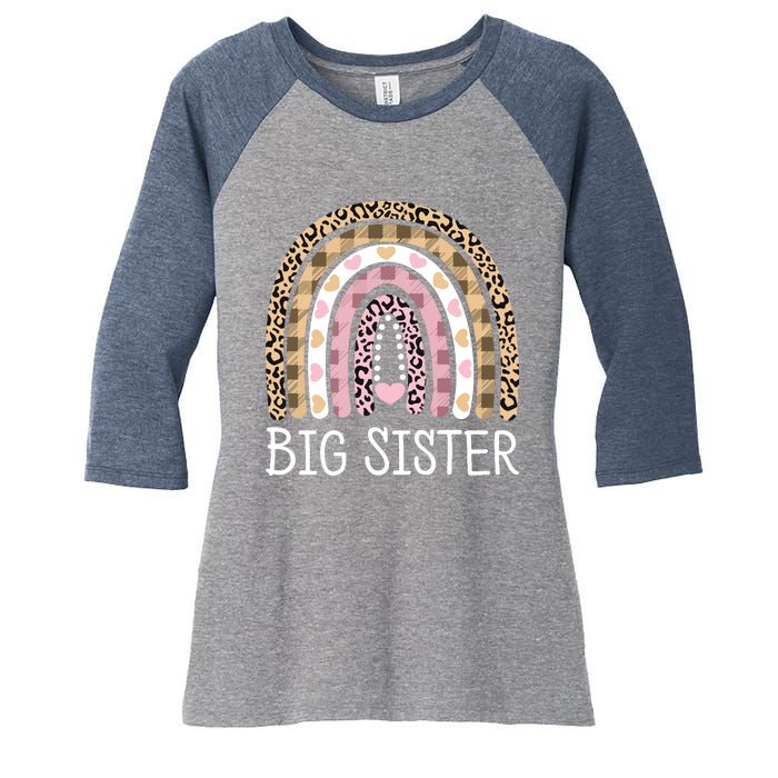 Big Sister Outfit Girls Rainbow Leopard Big Sis Announcement Women's Tri-Blend 3/4-Sleeve Raglan Shirt