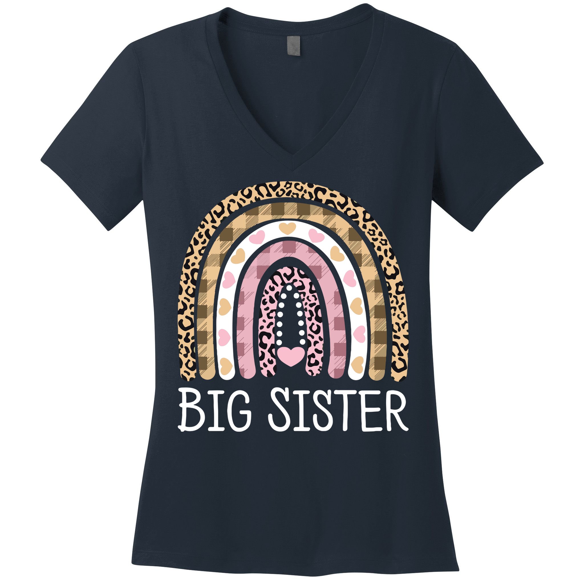 Big Sister Outfit Girls Rainbow Leopard Big Sis Announcement Women's V-Neck T-Shirt
