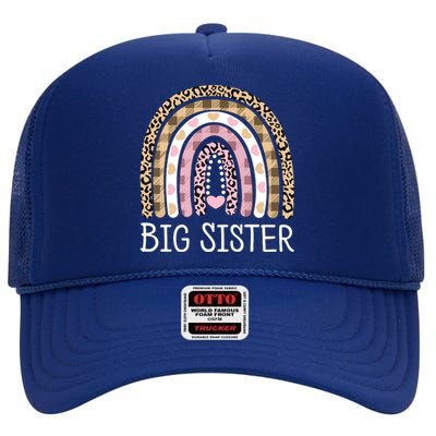 Big Sister Outfit Girls Rainbow Leopard Big Sis Announcement High Crown Mesh Back Trucker Hat