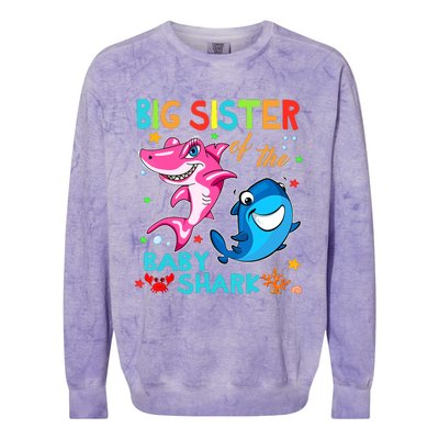 Big Sister Of The Baby Shark Birthday Big Sister Shark Colorblast Crewneck Sweatshirt